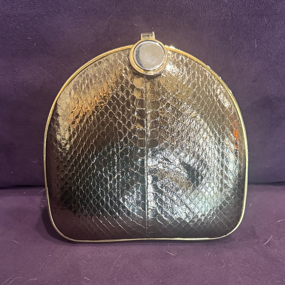 Black Metallic Textured Dome Clutch - Womens Evening Bag